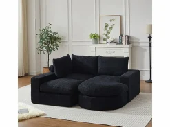 Sofá Esquinero Modular 3 Plazas, con Chaise Longue Curva Reversible, 3 Cojines y Almohadas Cervicales, Tejido Chenilla, < DripeX Discount