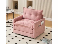 Sofá individual giratorio de chenilla con reposabrazos y cojines, ideal para salón y dormitorio < OKWISH Best