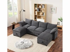 Sofá moderno - 4 plazas - Reposapiés extraíble - Puertos USB - Compartimentos de almacenamiento + Portavasos - ​​​ < ModernLuxe Discount