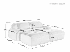 DripeX Sofá Modular|Sofás Club | Sofá modular de pana - 2 plazas - con 2 cojines y 2 pouf - base antideslizante - 208x178x70cm -