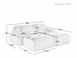 DripeX Sofá Modular|Sofás Club | Sofá modular de pana - 2 plazas - con 2 cojines y 2 pouf - base antideslizante - 208x178x70cm -