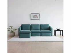 Concept-Usine Sofá Modular * Sofá Modular de 3 Plazas con Puff - Diseño Equilibrado, Tela FlexiPet, Estructura de Madera Maciza Azul