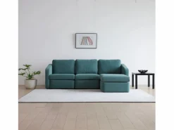 Concept-Usine Sofá Modular * Sofá Modular de 3 Plazas con Puff - Diseño Equilibrado, Tela FlexiPet, Estructura de Madera Maciza Azul