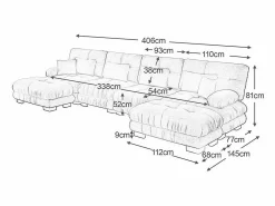 Sofá modular esquina 4 plazas - con 2 pouf y 6 cojines - DIY forma U/L - 406x145x81cm - < DripeX New
