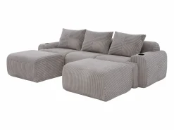DripeX Sofá Modular|Sofás Club | Sofá modular ángulo terciopelo acanalado, portavasos, 2 pufs y 3 cojines, 268x174x80cm,