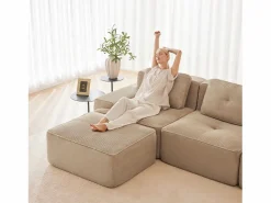 Sofá Modular 2 plazas en Pana, con otomana y 2 cojines, 204x177x69cm, < DripeX Hot