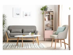 Sofá nórdico 2 plazas azul claro patas madera YOKO < Miliboo Online