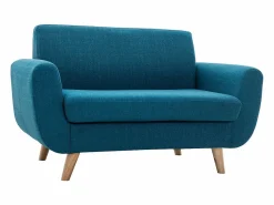 Sofá nórdico 2 plazas petróleo y madera de caucho maciza PURE < Miliboo Outlet