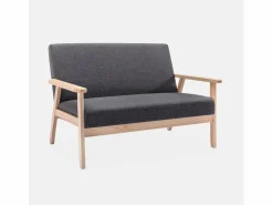 Sofá o banco con tela y patas de madera, 2 plazas gris oscuro < Sweeek Sale