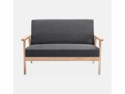 Sofá o banco con tela y patas de madera, 2 plazas gris oscuro < Sweeek Sale