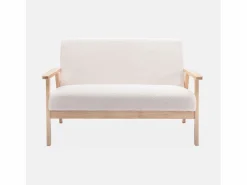 Sofá o banco de borreguito y patas de madera, 2 plazas < Sweeek Discount