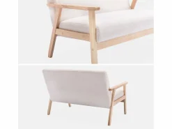 Sofá o banco de borreguito y patas de madera, 2 plazas < Sweeek Discount