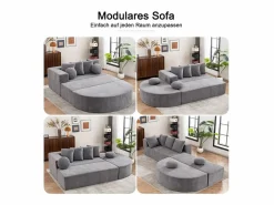 DripeX Sofá Modular|Sofás Club | Sofá panorámico 5 plazas modular - de tejido Chenilla - con 6 cojines - 263x171x66cm