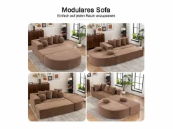DripeX Sofá Modular|Sofá De Terciopelo | Sofá panorámico 5 plazas modular - de tejido Chenilla marrón - con 6 cojines - 263x171x66cm