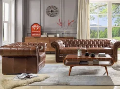 Vente-unique Todos Los Sofás|Sofás Chesterfield * Sofá 2 plazas chesterfield de piel envejecida CLOTAIRE Marru00f3n chocolate