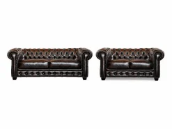Sofá 3+2 plazas chesterfield 100% piel marrón BRENTON < Vente-unique Online
