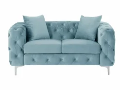 Vente-unique Sofás Chesterfield | Sofá 2 plazas chéster de terciopelo azul pastel y patas de metal EDWINA