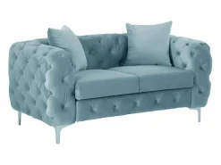 Vente-unique Sofás Chesterfield | Sofá 2 plazas chéster de terciopelo azul pastel y patas de metal EDWINA