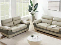Sofá 2 plazas de piel de becerro antracita gris FRANCESCA < Vente-unique Discount
