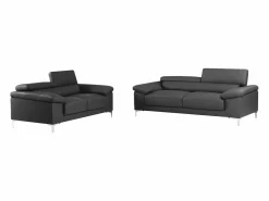 LINEA SOFA Conjunto Sofás * Sofá 3+2 plazas de piel de becerro en color negro SOLANGE Gris antracita