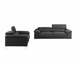 LINEA SOFA Conjunto Sofás * Sofá 3+2 plazas de piel de becerro en color negro SOLANGE Gris antracita