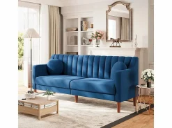 Sofá 3 plazas de terciopelo - patas de madera maciza 19cm - con 2 cojines - 206x74x83cm - < DripeX New