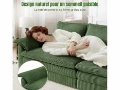 Sofá 3 plazas en pana, con 2 cojines de brazo, desmontables y lavables, 265x86x88cm, < DripeX Discount