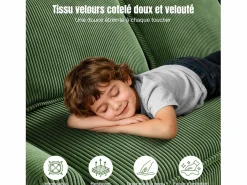 Sofá 3 plazas en pana, con 2 cojines de brazo, desmontables y lavables, 265x86x88cm, < DripeX Discount