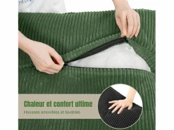 Sofá 3 plazas en pana, con 2 cojines de brazo, desmontables y lavables, 265x86x88cm, < DripeX Discount