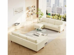 DripeX Sofá - 3 Plazas|Sofás De Piel Sintética | Sofá 3 plazas en skai, con otomana y 2 cojines redondos, estructura de madera, 234x155x88cm,