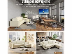 DripeX Sofá - 3 Plazas|Sofás De Piel Sintética | Sofá 3 plazas en skai, con otomana y 2 cojines redondos, estructura de madera, 234x155x88cm,