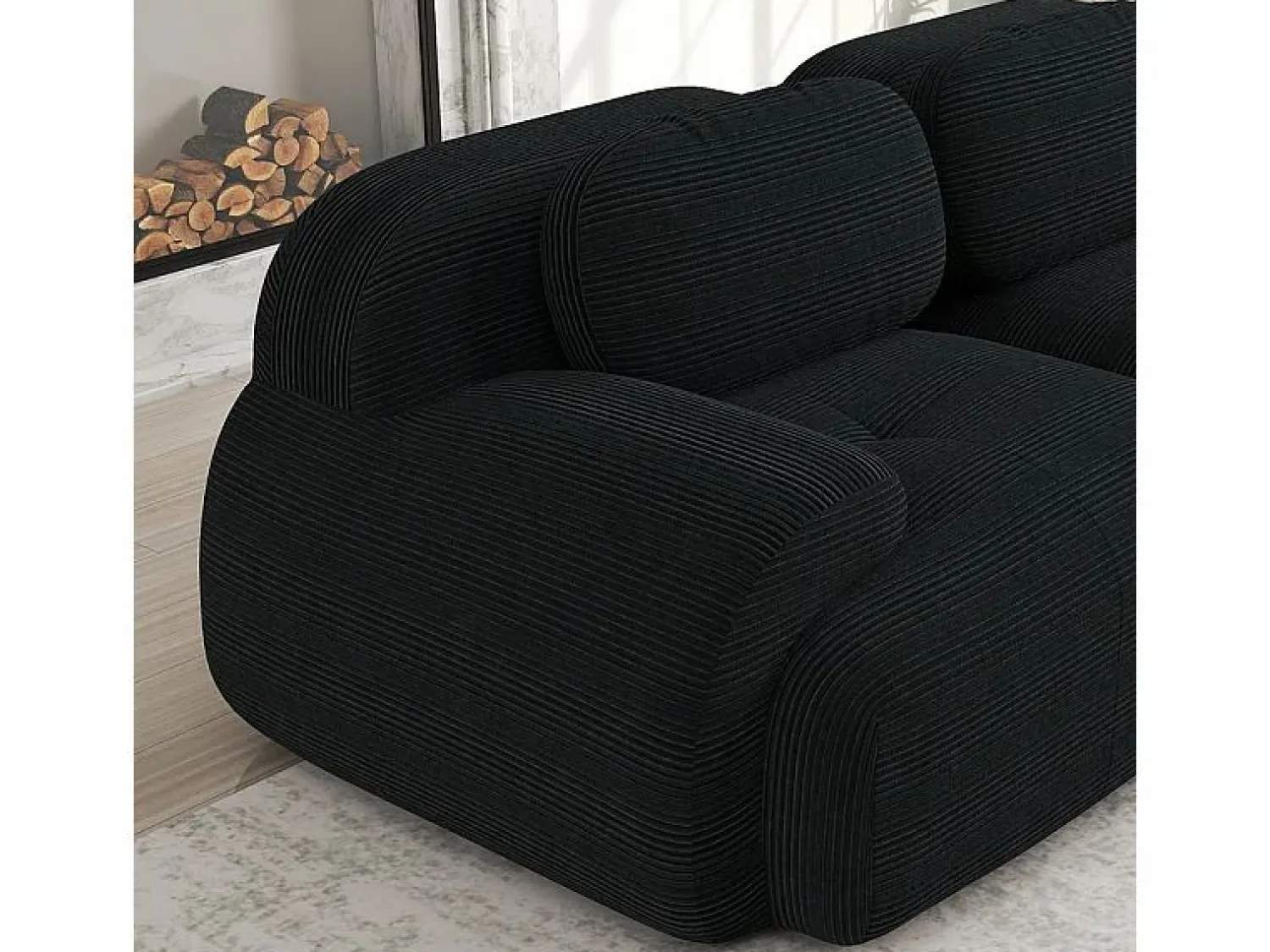 DripeX Sofá Modular|Sofás Club * Sofá 2 Plazas Modular de Pana Acanalada - con 2 Cojines - 208x103x75cm - Negro