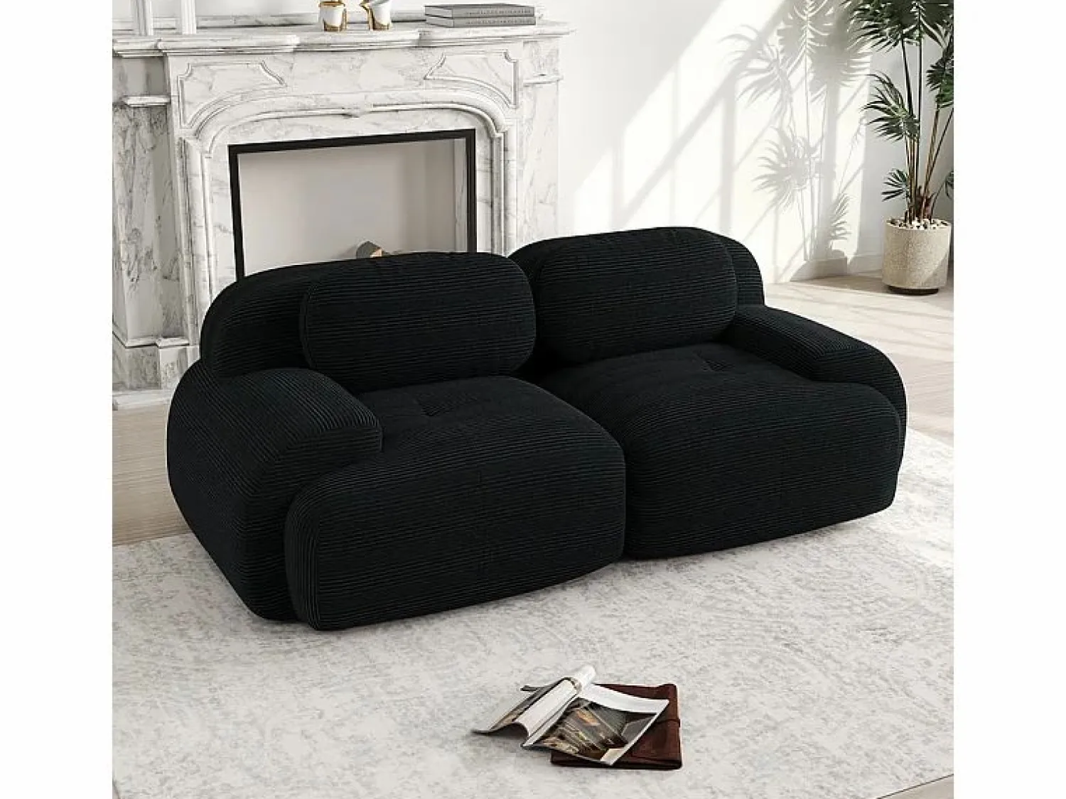 DripeX Sofá Modular|Sofás Club * Sofá 2 Plazas Modular de Pana Acanalada - con 2 Cojines - 208x103x75cm - Negro
