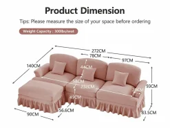 Sofá 3 plazas modular respaldo segmentado brazos florales chenilla < Discount