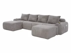 DripeX Sofá Modular|Sofás Club | Sofá 4 plazas ángulo modular terciopelo acanalado, 2 pufs y 4 cojines, 333x174x80cm,