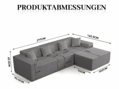 DripeX Sofá Modular|Sofás Club | Sofá 3 plazas ángulo modular - Terciopelo acanalado - puf y 4 orejeros - 277x165.5x65.5cm
