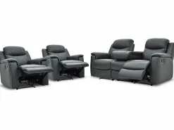Sofá 3+1+1 plazas relax de piel color gris EVASION < Vente-unique