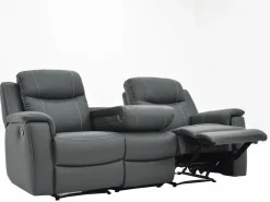 Vente-unique Conjunto Sofás | Sofá 3+2 plazas relax de piel en color gris EVASION
