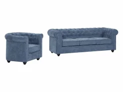 Sofá 3 plazas y sillón en tela CHESTERFIELD < Vente-unique Online