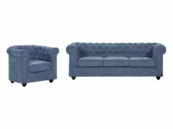 Sofá 3 plazas y sillón en tela CHESTERFIELD < Vente-unique Online
