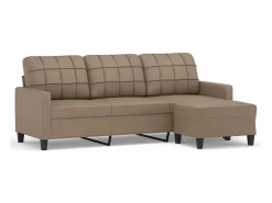 Clicnbuy Sofás De Piel Sintética * Sofá 3 plazas y taburete cuero sintético color capuchino 180 cm Marru00f3n