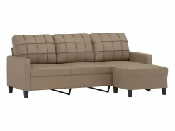 Clicnbuy Sofás De Piel Sintética * Sofá 3 plazas y taburete cuero sintético color capuchino 180 cm Marru00f3n