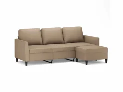 Sofá 3 plazas y taburete cuero sintético color capuchino 180 cm < Clicnbuy
