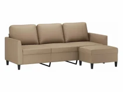 Sofá 3 plazas y taburete cuero sintético color capuchino 180 cm < Clicnbuy