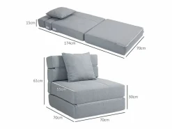 Sofá plegable 2 en 1, tejido de poliéster, (70 x 70 x 61 cm) < Clearance