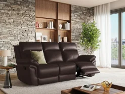 Vente-unique Sofá Relax * Sofá 3 pl relax: manual de piel de búfalo marrón PAKITA Marru00f3n chocolate