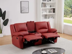 Sofá reclinable de 2 plazas AROMA en piel de vacuno roja < Vente-unique Clearance
