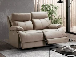 Sofá reclinable eléctrico de cuero Ducka-Marrón claro-Sistema Eléctrico-2 plazas < Les Tendances New