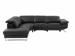 Sofá reclinable eléctrico de esquina izquierda PUNO II en piel de vacuno negra < Vente-unique Outlet