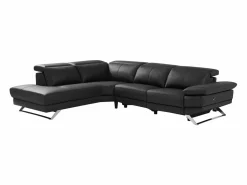 Sofá reclinable eléctrico de esquina izquierda PUNO II en piel de vacuno negra < Vente-unique Outlet